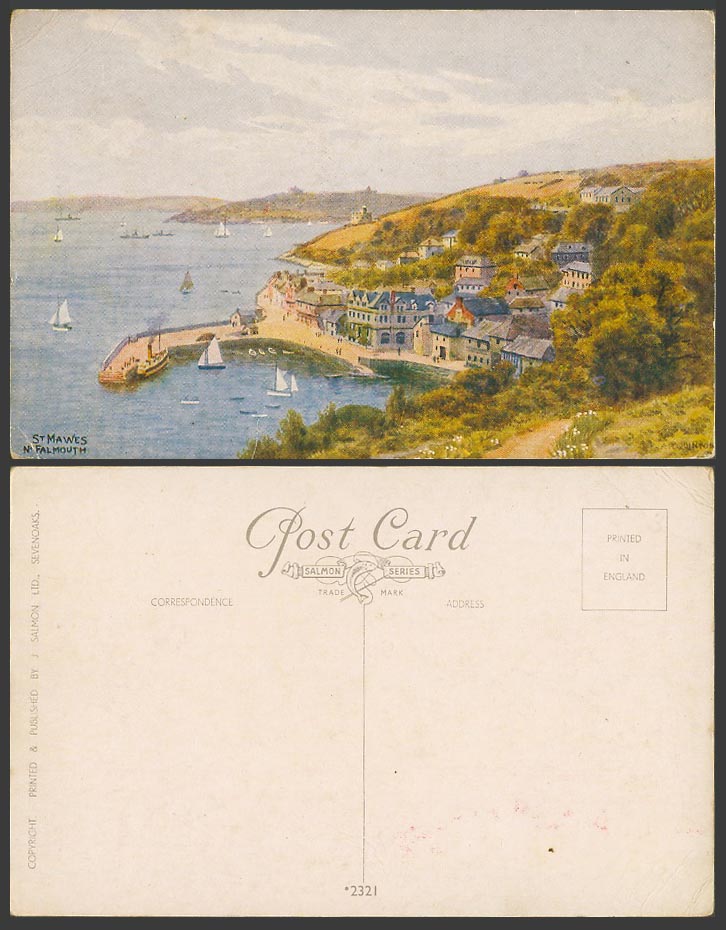 AR Quinton Old Postcard St. Mawes Falmouth, Harbour Boats Panorama Cornwall 2321