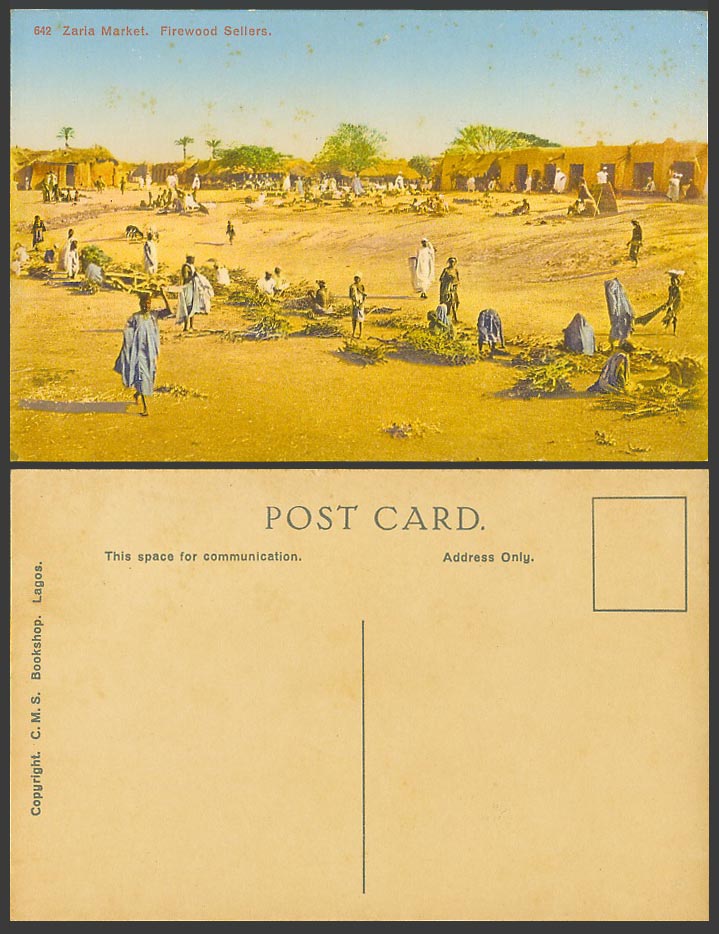 Nigeria Old Colour Postcard Zaria Market, Firewood Sellers Vendors Merchants Men