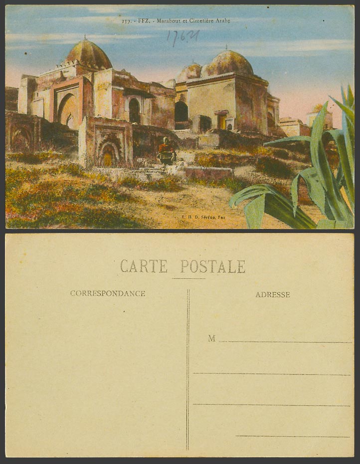 Morocco 1921 Old Colour Postcard Fes Fez Marabout Cimetiere Arabe, Arab Cemetery
