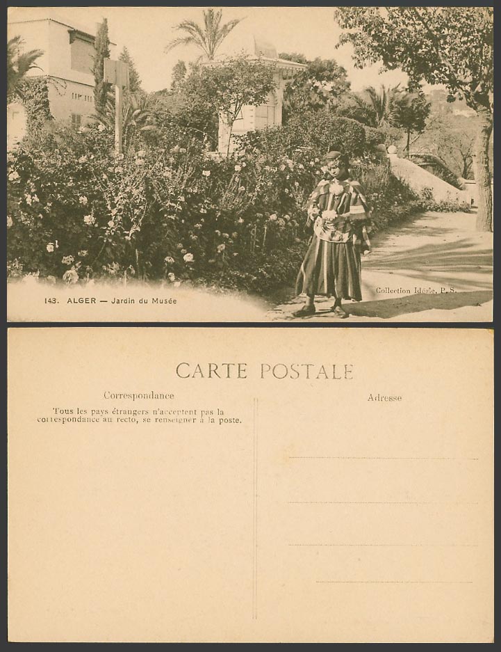 Algeria Old Postcard Alger Algiers, Jardin du Musee Garden of Museum, Woman Girl