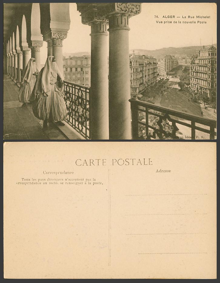 Algeria Old Postcard Alger Rue Michelet Street View from New Post Office 2 Women