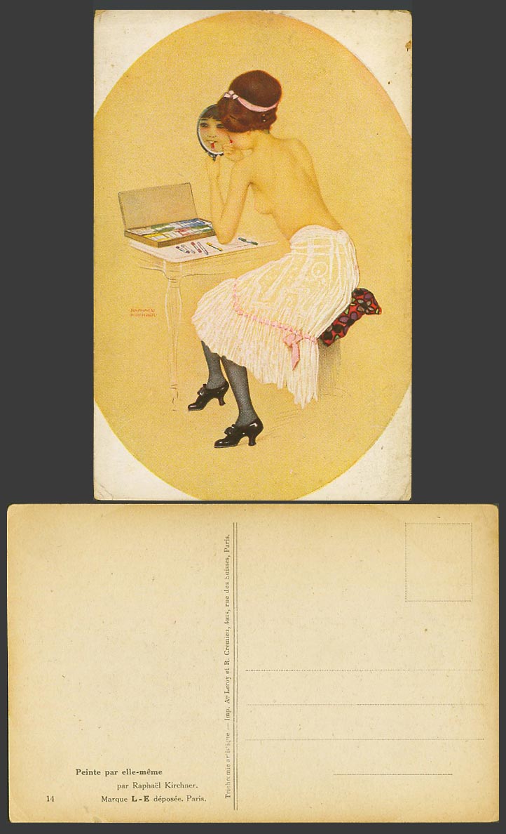 Raphael Kirchner Old Postcard Peinte par elle-meme, Painted by Herself, Lipstick