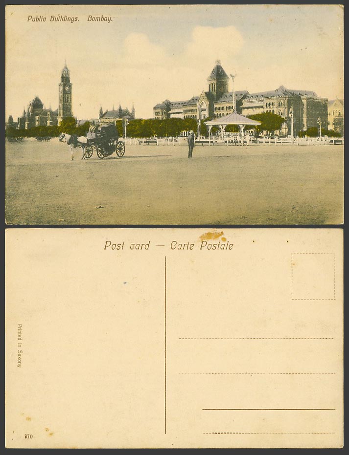 India Old Postcard Public Buildings, Bombay, Street Scene, Clock Tower Bandstand