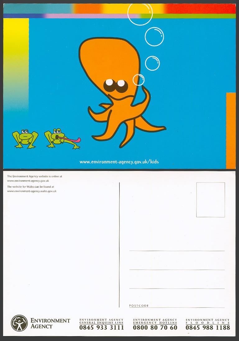 Octopus and Frog Frogs Advertising Advertisement for Environment Agency Postcard