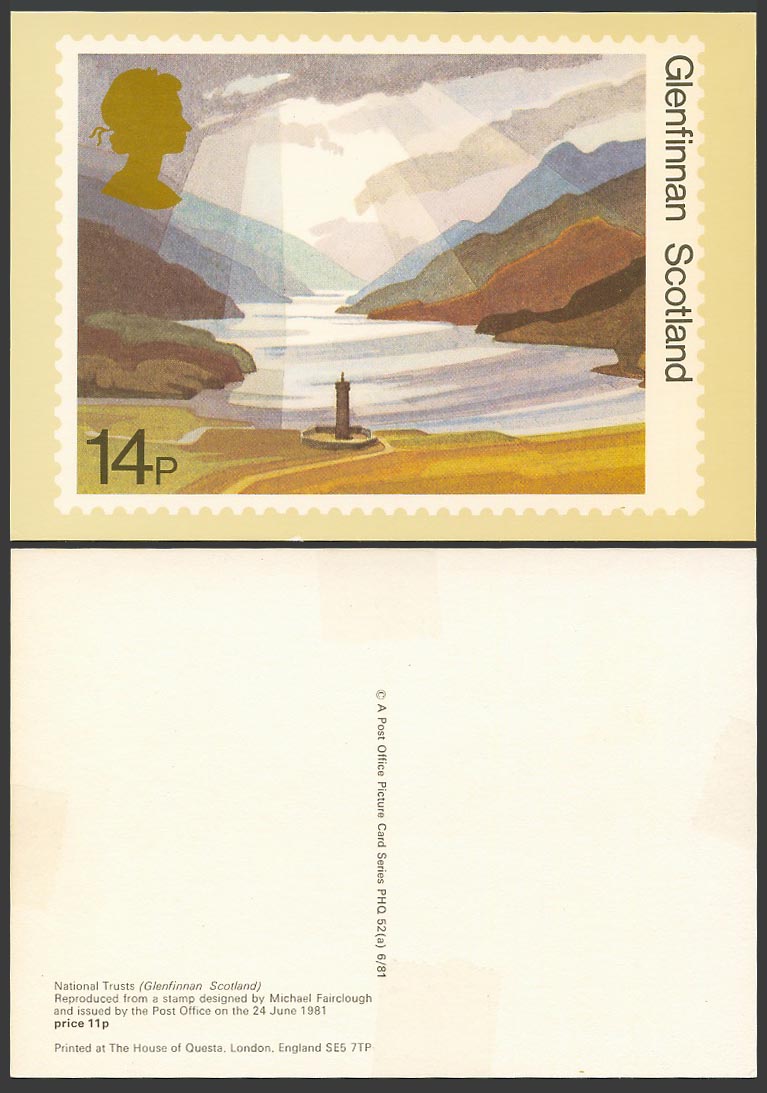 PHQ Card National Trusts Glenfinnan Scotland 14p Designed M. Fairclough Postcard