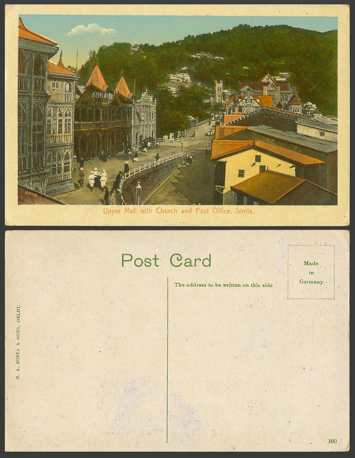 India Old Colour Postcard Upper Mall with Church, Post Office Simla Street Scene