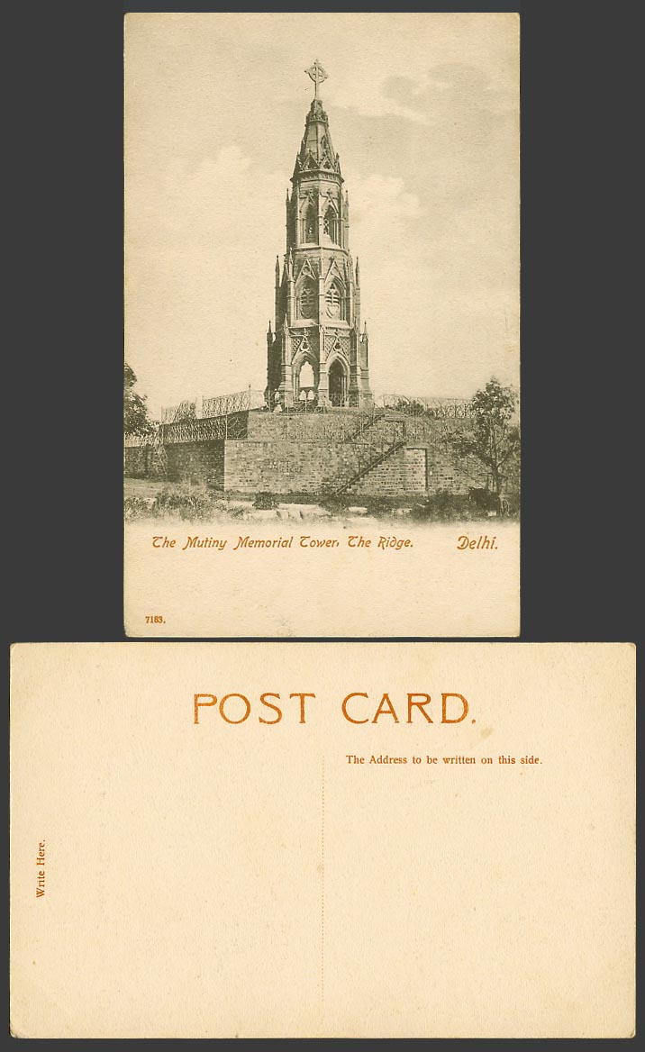 India British Indian Old Postcard Delhi, Mutiny Memorial Tower, The Ridge, 7183