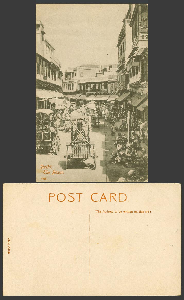India Old Postcard The Bazaar Bazar, Market Street Scene, Sellers and Carts 7058