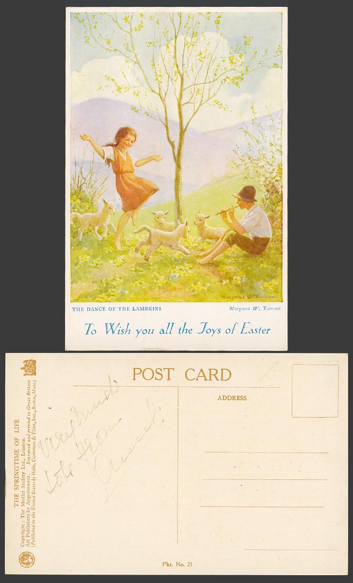 Margaret W. Tarrant Old Postcard Dance of Lambkins Piper Springtime Life, Easter