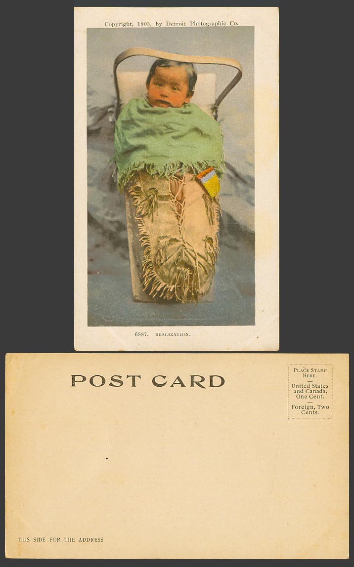 Native American Red Indian Baby Child, Realization 1903 Old Colour U.B. Postcard