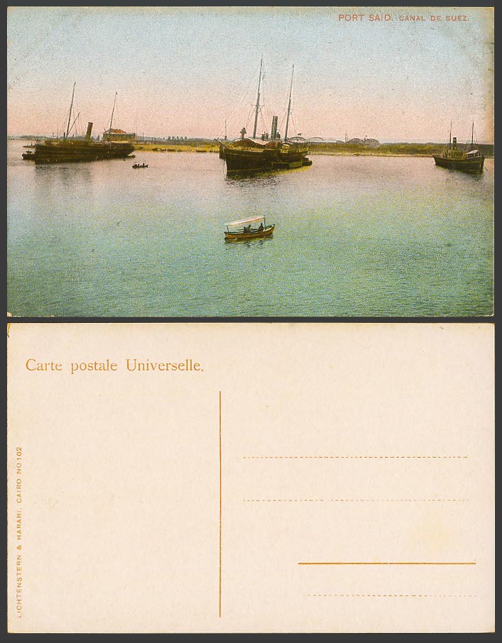 Egypt Old Colour Postcard Port Said Canal de Suez Steamers Steam Ships Boats 102