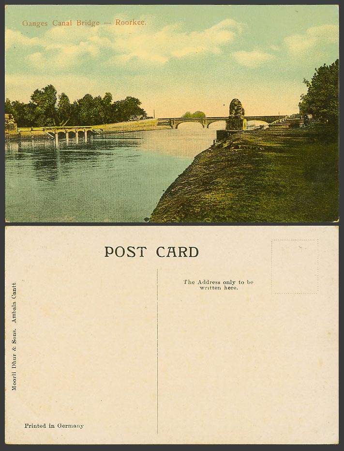 India Old Colour Postcard Ganges Canal Bridge - Roorkee Bridges and Lion Statues