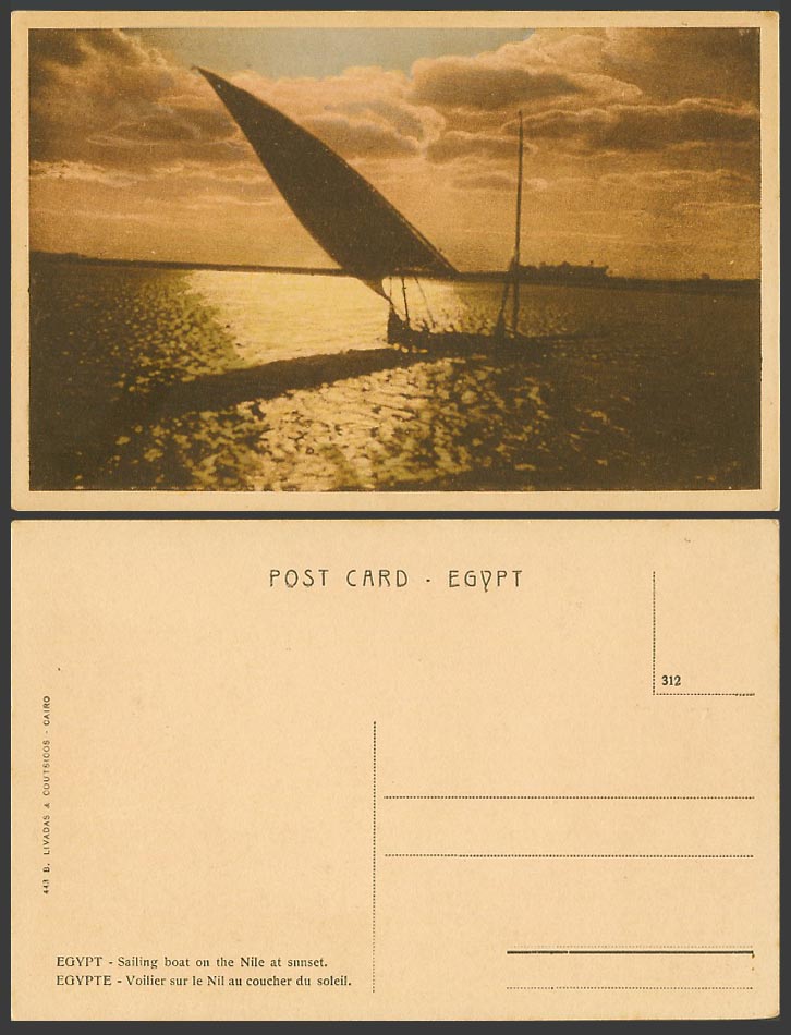 Egypt Old Colour Postcard Native Sailing Boat on The Nile River Scene at Sunset