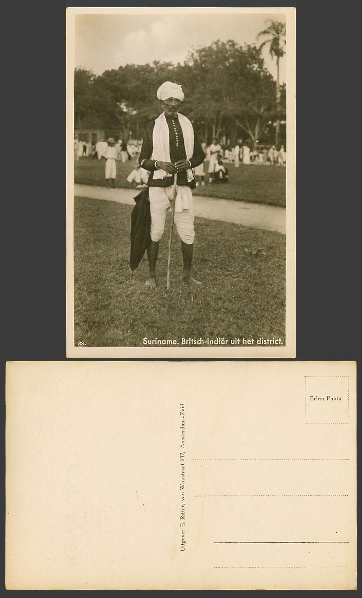 Suriname Old Real Photo Postcard British India Indian Man from The District N.88