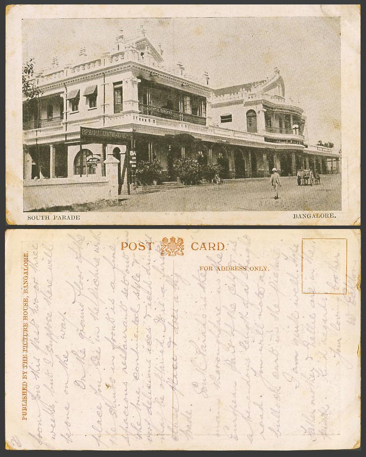 India Old Postcard SOUTH PARADE, Street Scene, Bangalore, Bpannas Ammymood & Co.