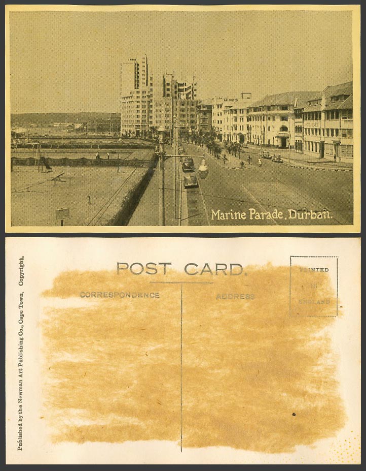 South Africa Old Postcard Durban Marine Parade, Street Scene Motor Cars Panorama