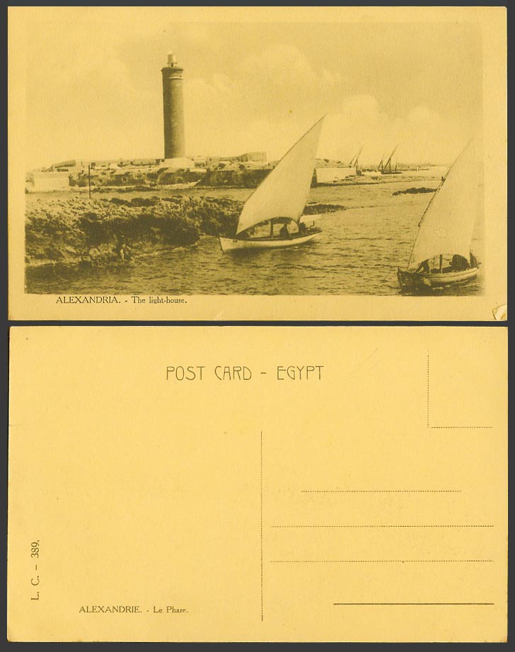 Egypt Old Postcard Alexandria Phare Lighthouse Alexandrie Sailing Boats L.C. 389