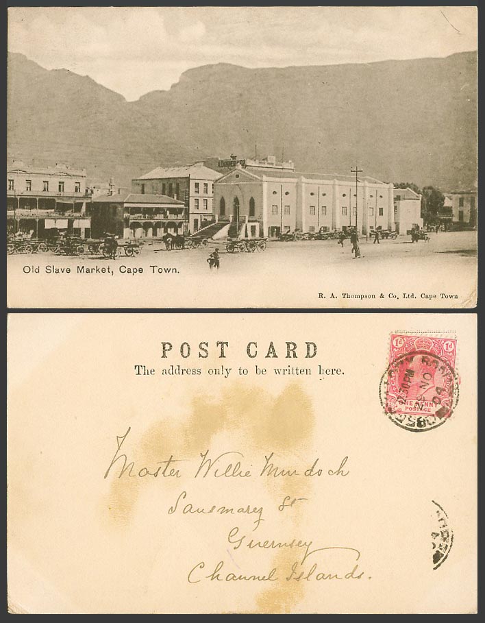 South Africa KE7 1d. 1904 UB Postcard Old Save Market, Cape Town, Table Mountain