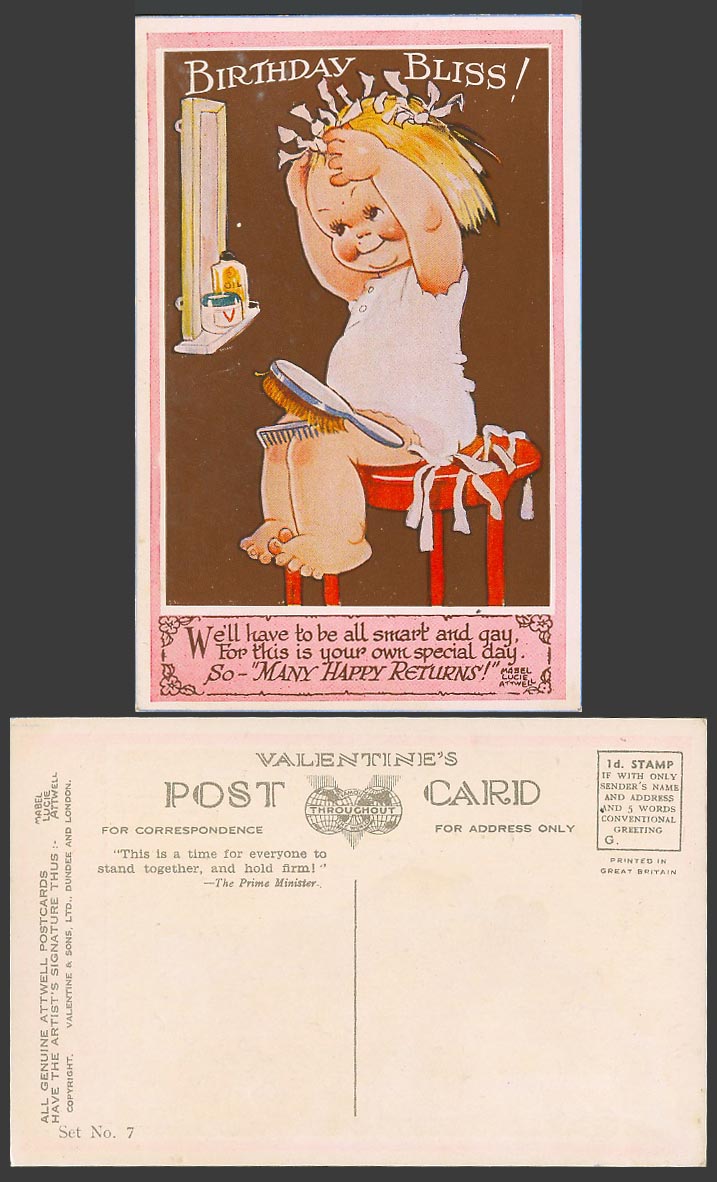 MABEL LUCIE ATTWELL Old Postcard Birthday Bliss! Smart Gay Special Day Set No. 7