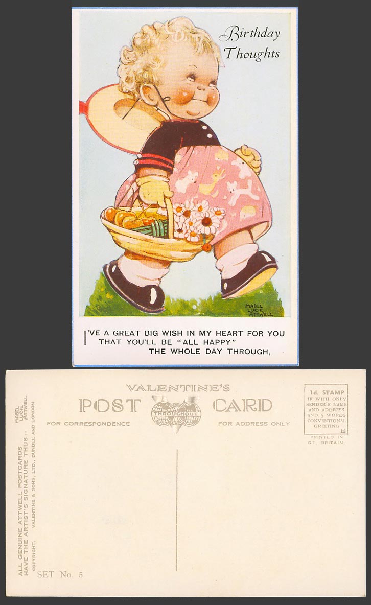 MABEL LUCIE ATTWELL Old Postcard Birthday Thoughts All Happy Whole Day Set No. 5