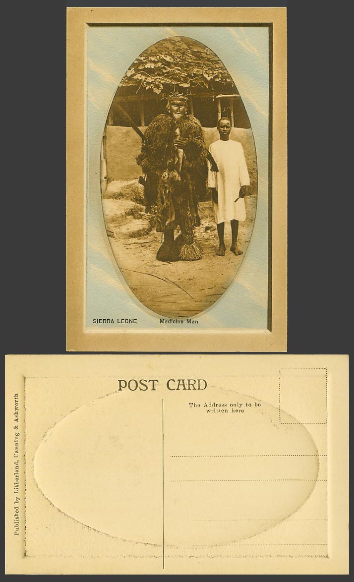 Sierra Leone Old Embossed Postcard Medicine Man Face Mask Costumes Black African
