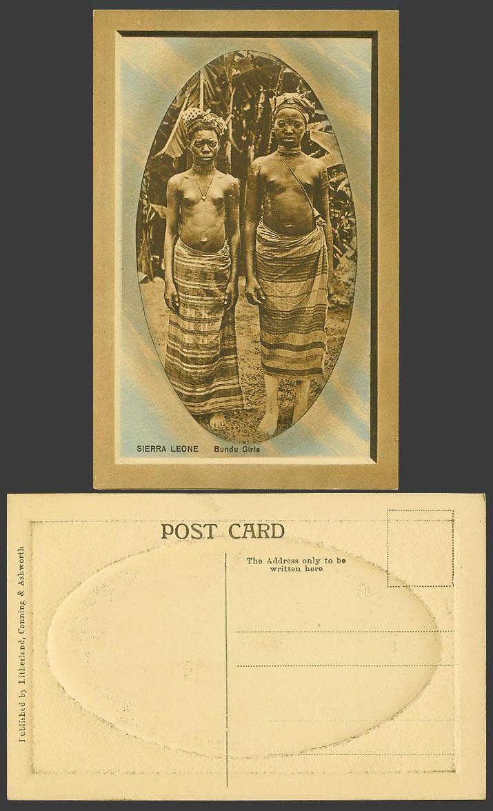 Sierra Leone Old Embossed Postcard Bundu Girls Women with Painted Face or Tattoo