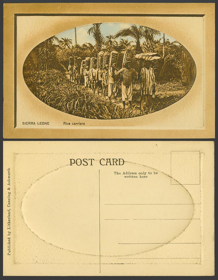 Sierra Leone Old Embossed Postcard Native Rice Carriers -  African Black Coolies
