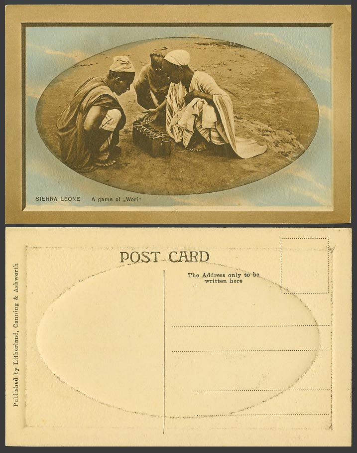 Sierra Leone Old Embossed Postcard Native Men Boys Playing A Game of Wori Warri
