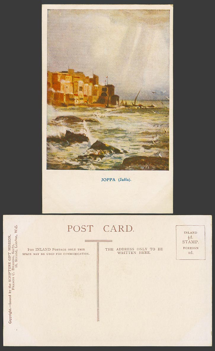 H.A. Harper Artist Signed Old Postcard Joppa Jaffa Rough Sea Seagull Birds Boats