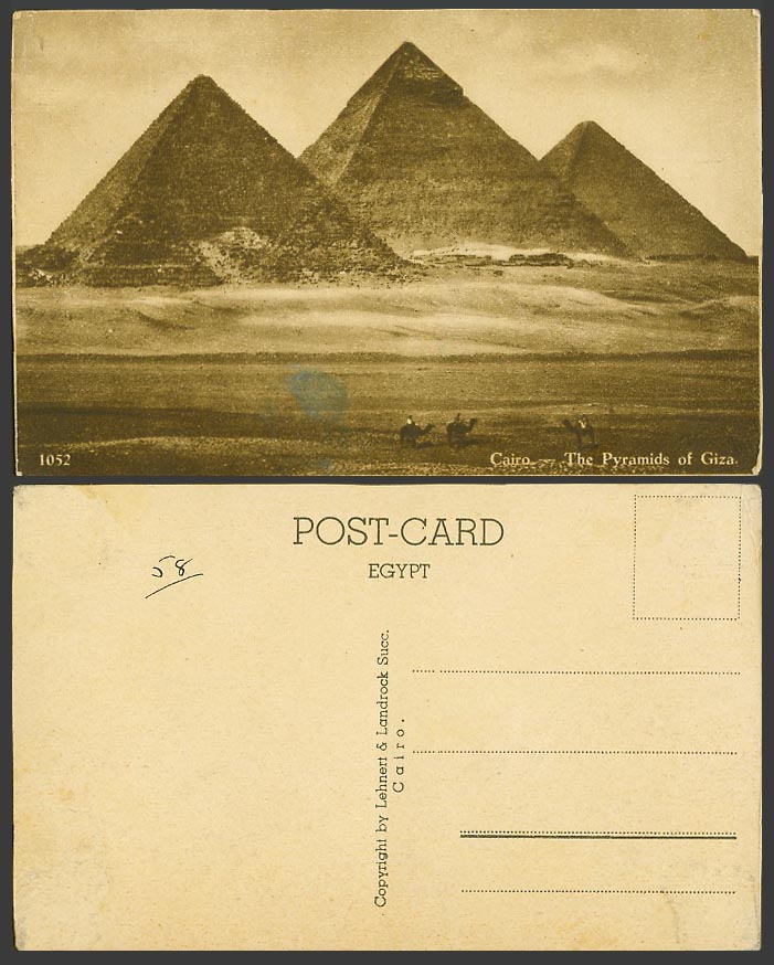 Egypt Old Postcard Cairo Pyramids of Giza, Camels Camel Riders Desert Sand Dunes