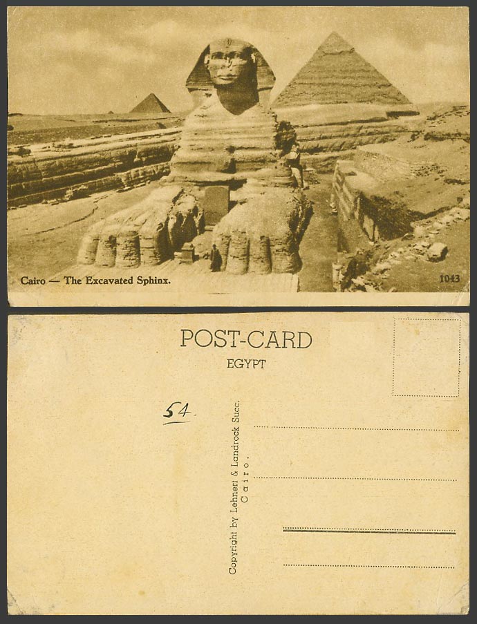Egypt Old Postcard Le Caire Cairo The Excavated Sphinx Giza Pyramids, L & L 1043
