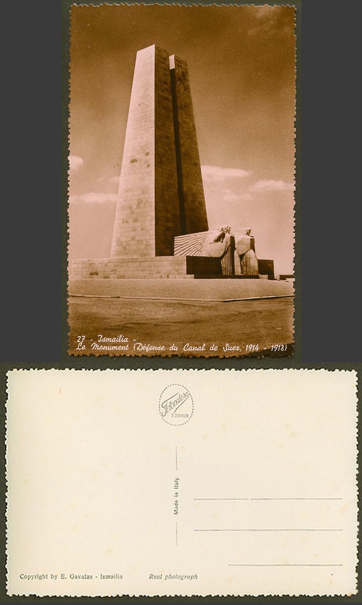 Egypt Old Real Photo Postcard Ismailia, Monument Defense du Canal Suez 1914-1918