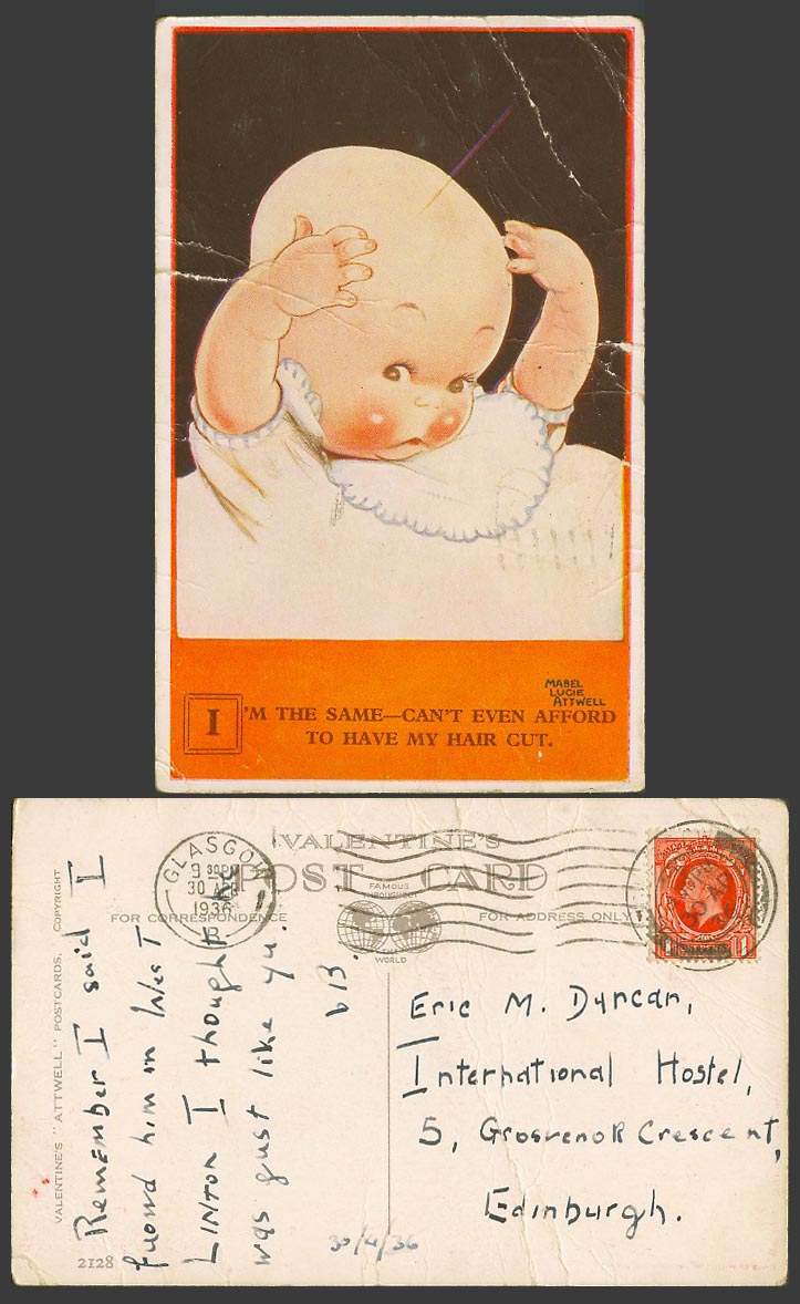 MABEL LUCIE ATTWELL 1936 Old Postcard I'm The Same Can't Afford My Hair Cut 2128