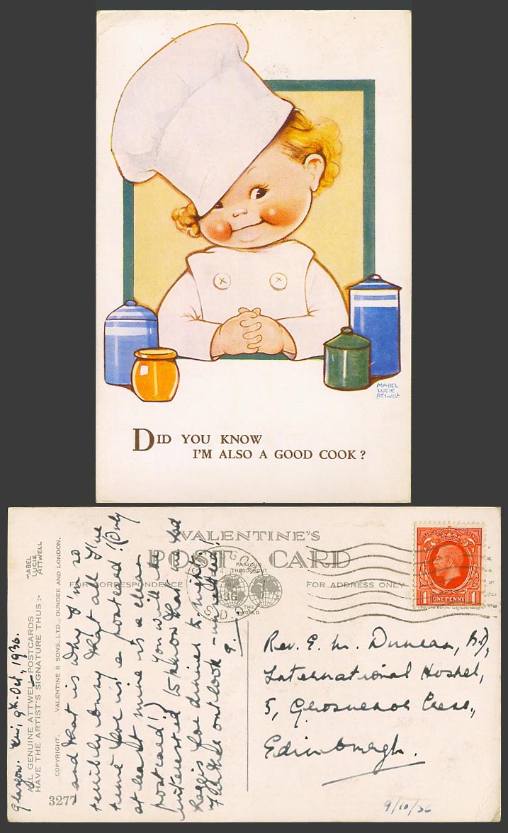 MABEL LUCIE ATTWELL 1936 Old Postcard Girl Did You Know I'm Also Good Cook? 3277