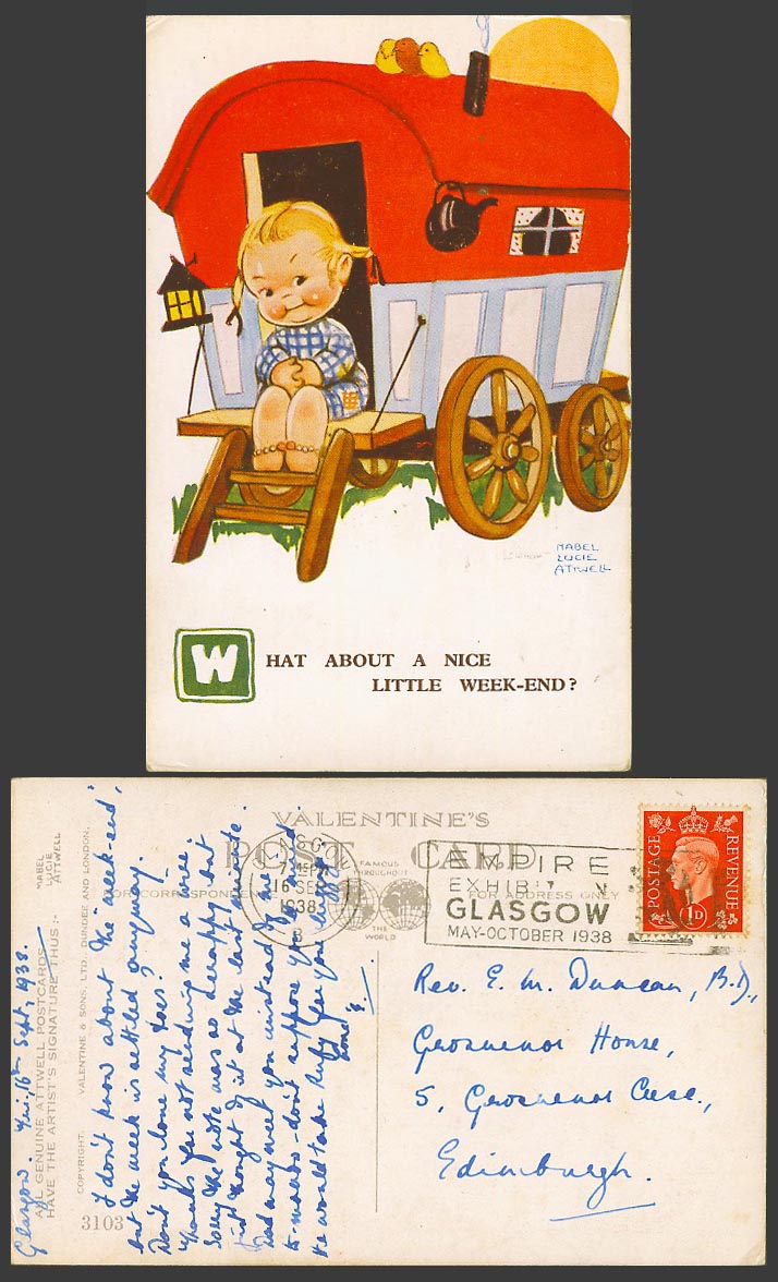 MABEL LUCIE ATTWELL 1938 Old Postcard What About a Nice Little Weekend Cart 3103