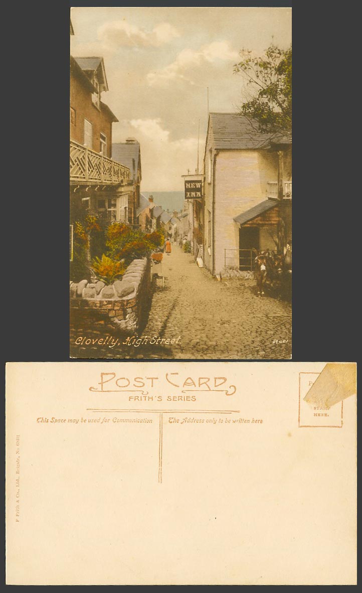 Clovelly, High Street, New Inn, Donkey, Devon Old Colour Postcard Frith's Series