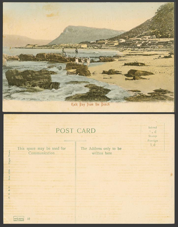 South Africa - KALK BAY from the Beach - Rocks Panorama Old Hand Tinted Postcard