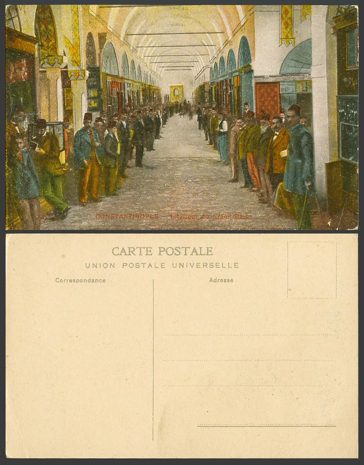 Turkey Old Postcard Constantinople Interior of GRAND BAZAR Market Vendor Sellers