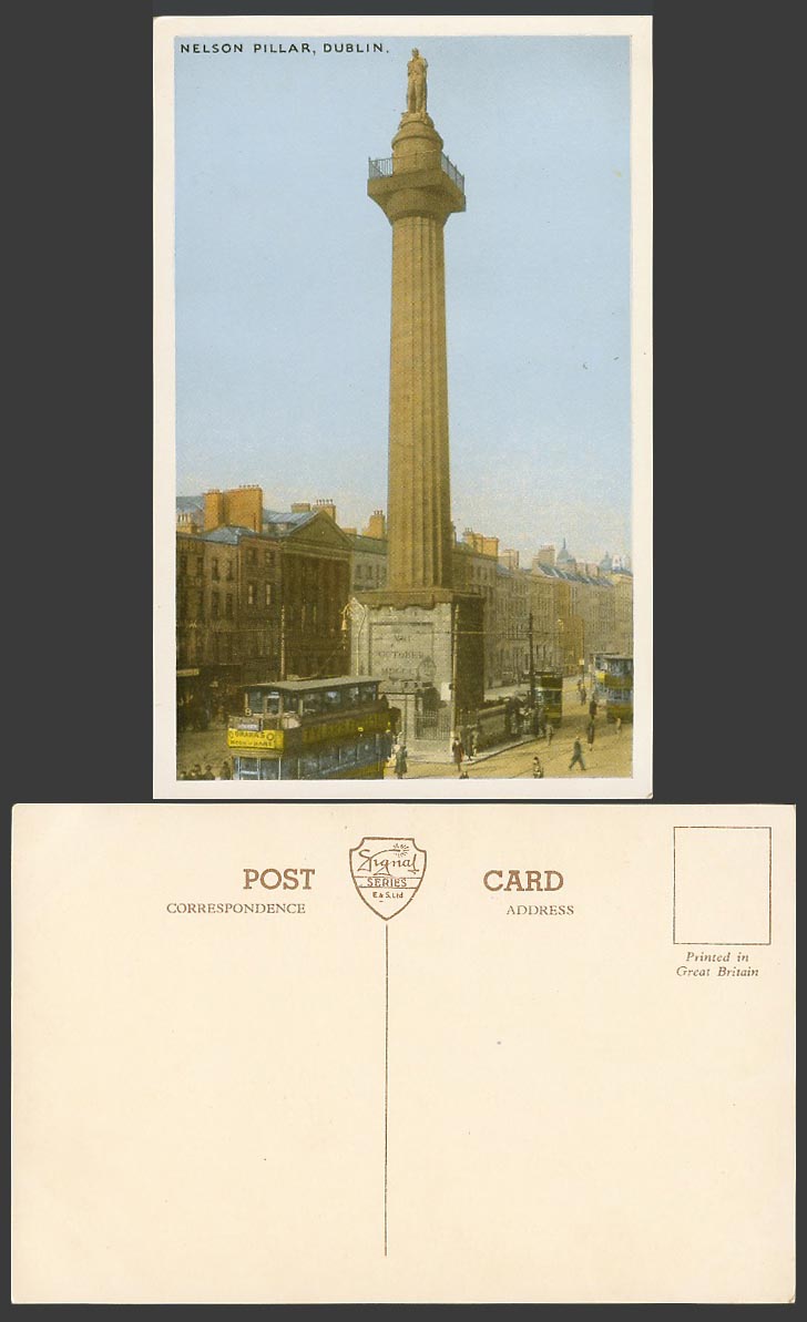 Ireland Dublin Old Colour Postcard Nelson Pillar, O'Connell Street, TRAM Tramway