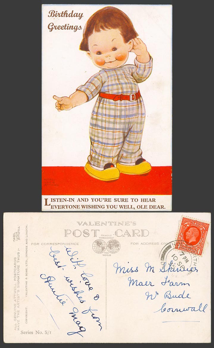 MABEL LUCIE ATTWELL 1935 Old Postcard Birthday Greetings - Wishing You Well, S/I