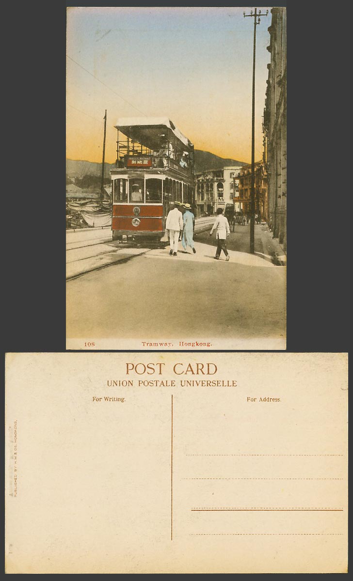Hong Kong China Old Hand Tinted Postcard Tramway Tram Number No. 31 Street Scene
