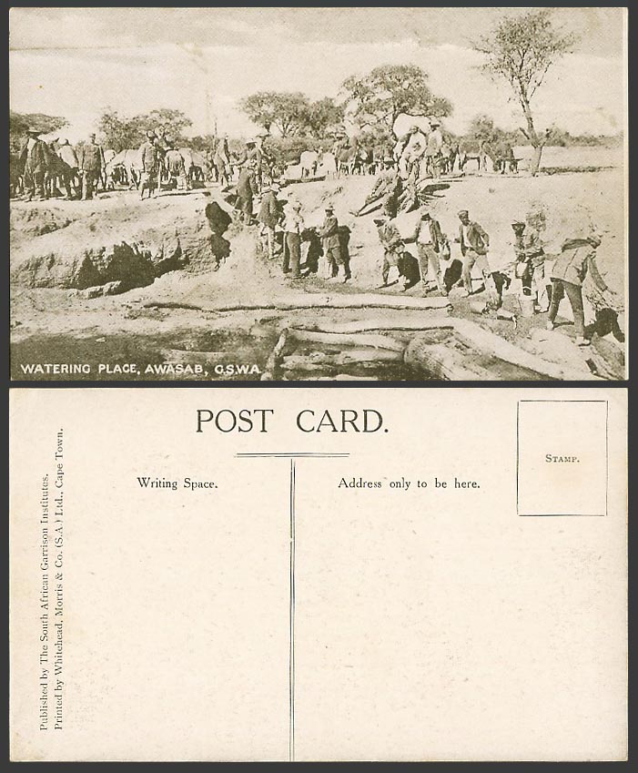 Namibia Awasab Watering Place Men, G.S.W.A German South West Africa Old Postcard