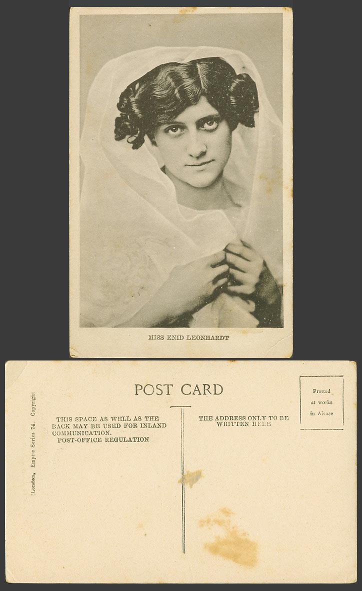 Actress Miss Enid Leonhardt Silk Head Scarf Old Postcard London Empire Series 74