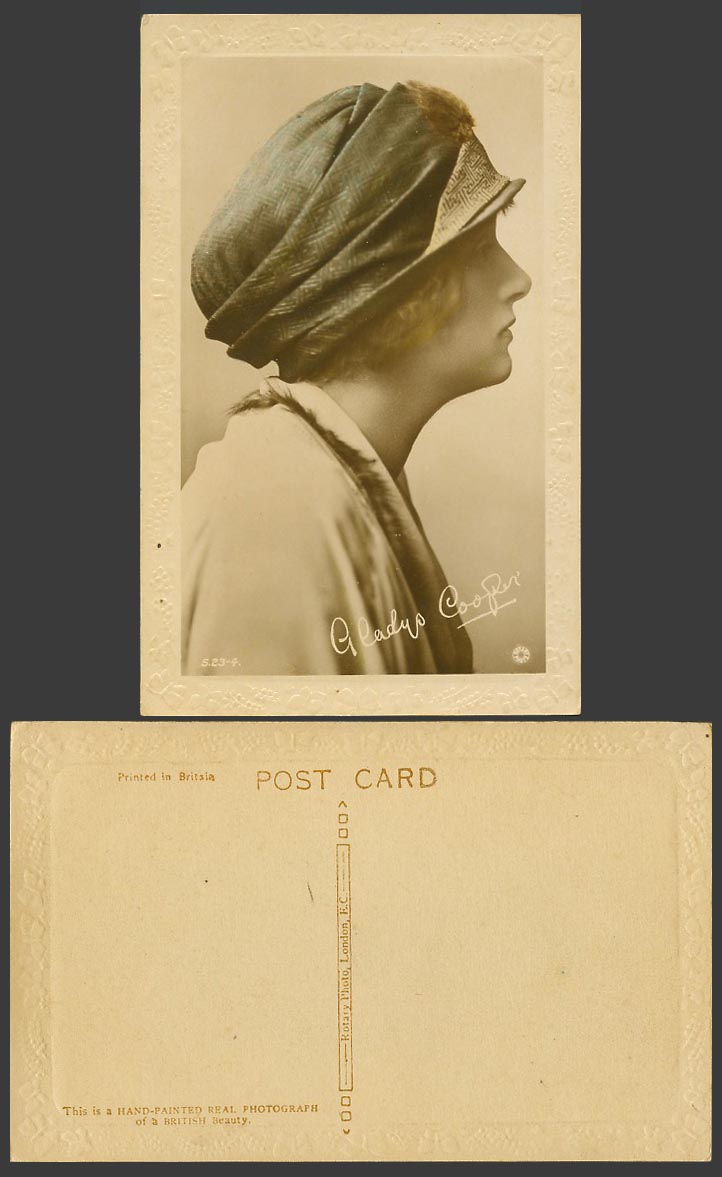 Actress Gladys Cooper, Glamour Lady Woman & Hat Old Embossed Real Photo Postcard