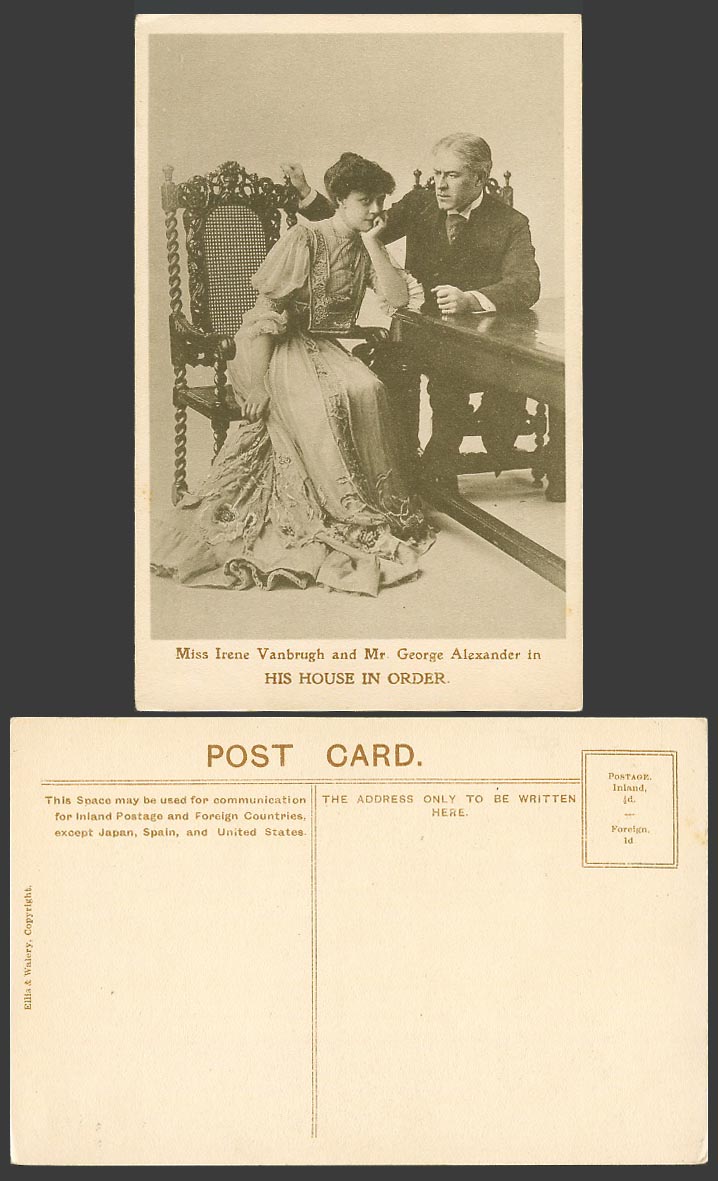 Actor George Alexander Actress Irene Vanbrugh in His House in Order Old Postcard