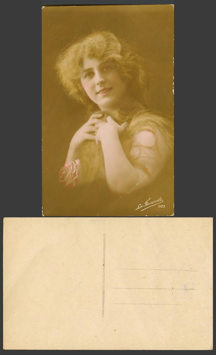 Glamour Woman Glamorous Lady Actress, La Favorite Old Real Photo Colour Postcard