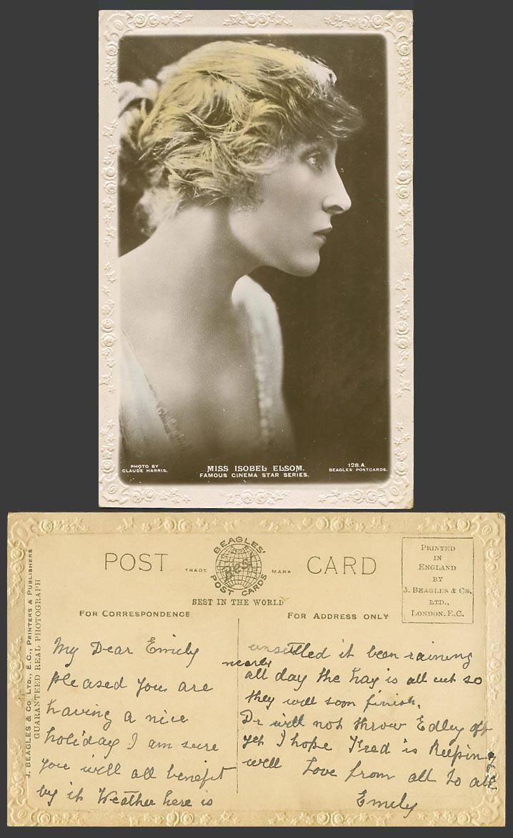Actress Miss Isobel Elsom Famous Cinema Star Photo by Claude Harris Old Postcard
