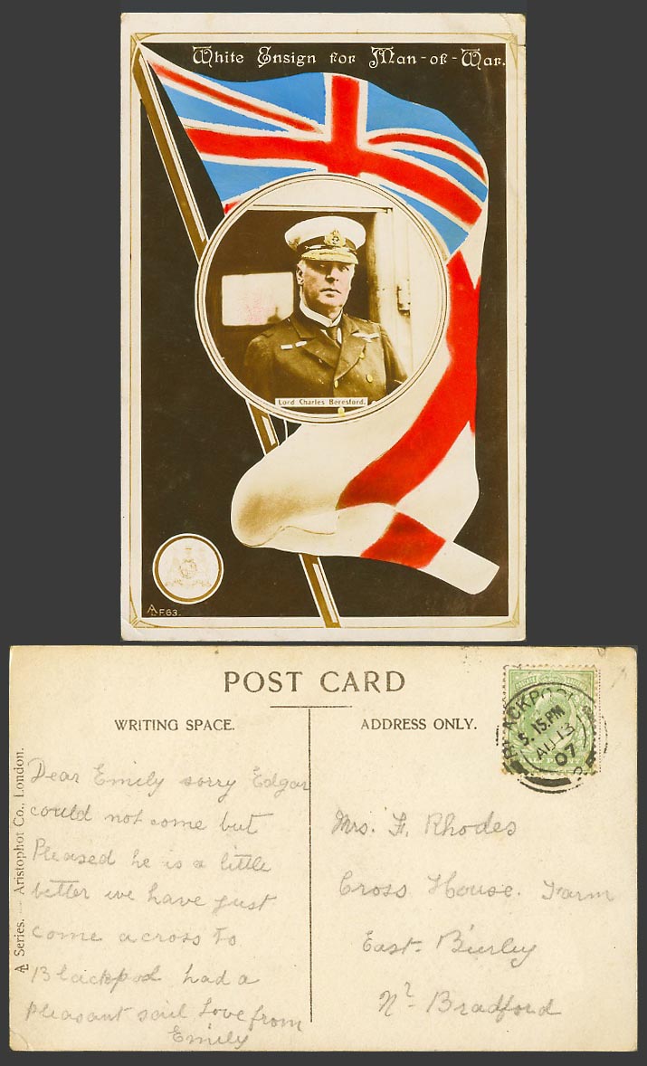 Lord Charles Beresford, Royal Navy Admiral, White Ensign Men-of-War Old Postcard