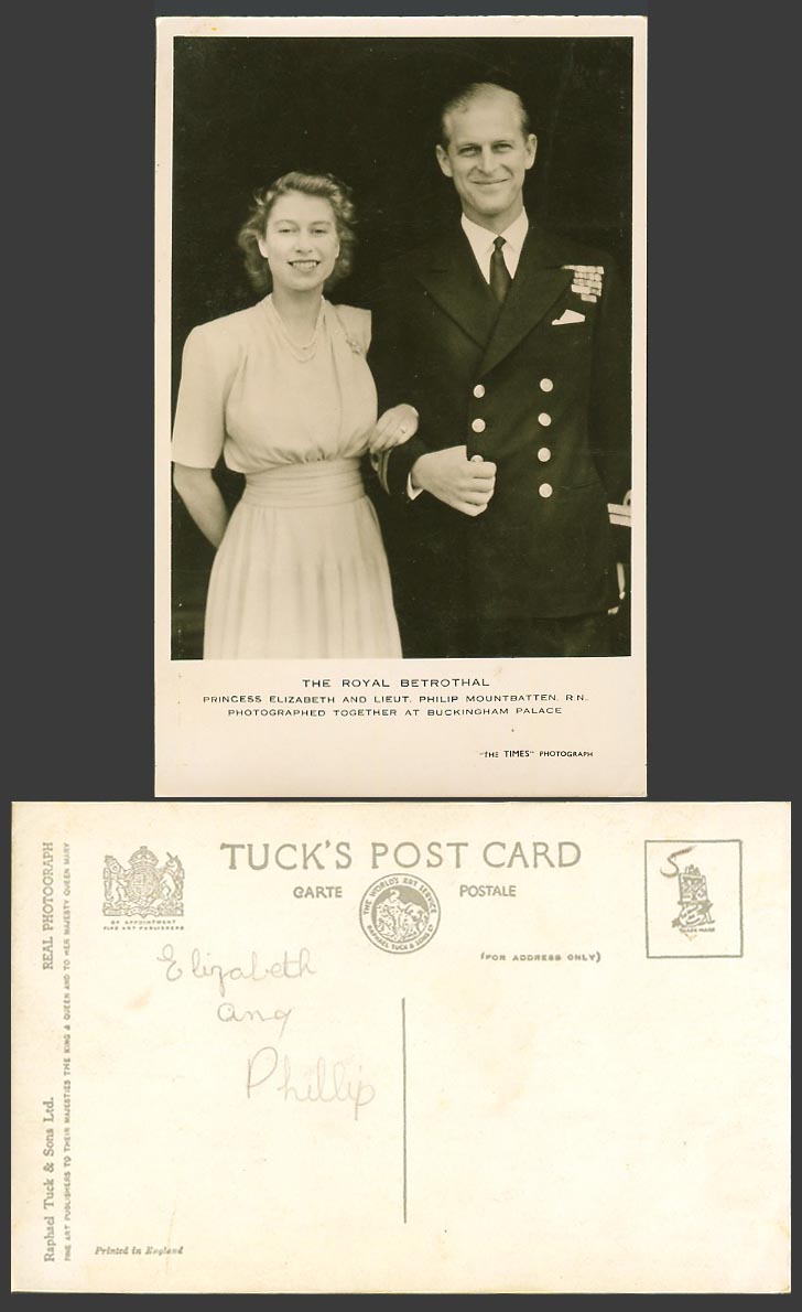 The Royal Betrothal Princess Elizabeth and Lieut Philip Mountbatten Old Postcard