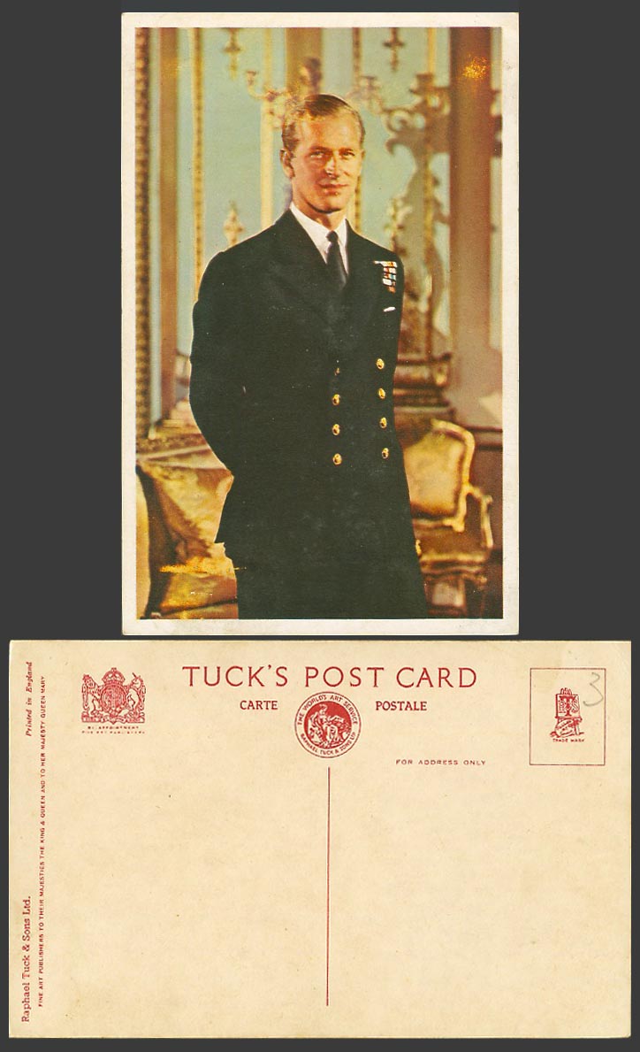 Lieutenant Philip Mountbatten Duke of Edinburgh Brit Royalty Old Tuck's Postcard